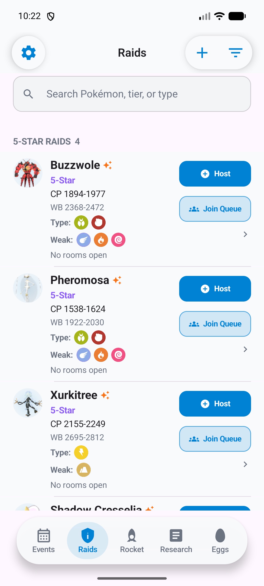NextCatch on Android showing the Raids list.